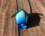 Light Blue & Royal Blue Wooden Rosebud (price per stem)