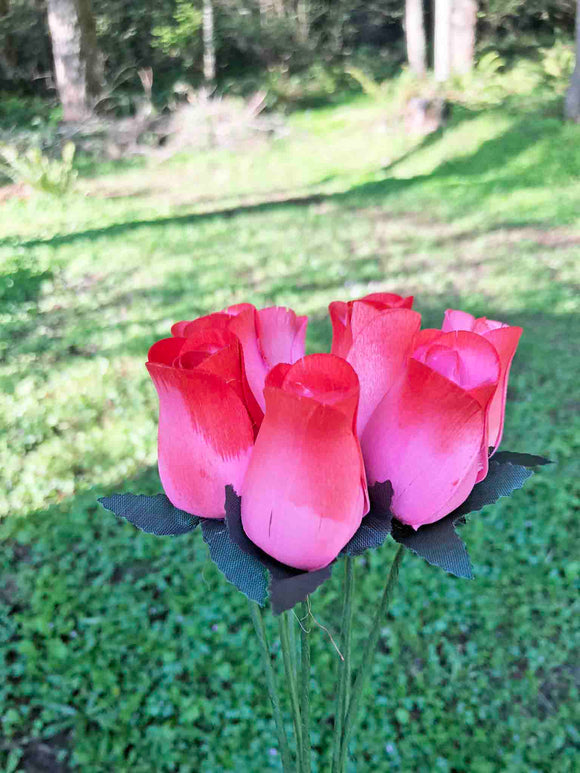 Coral & Red Wooden Rosebud (price per stem)