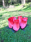 Coral & Red Wooden Rosebud (price per stem)