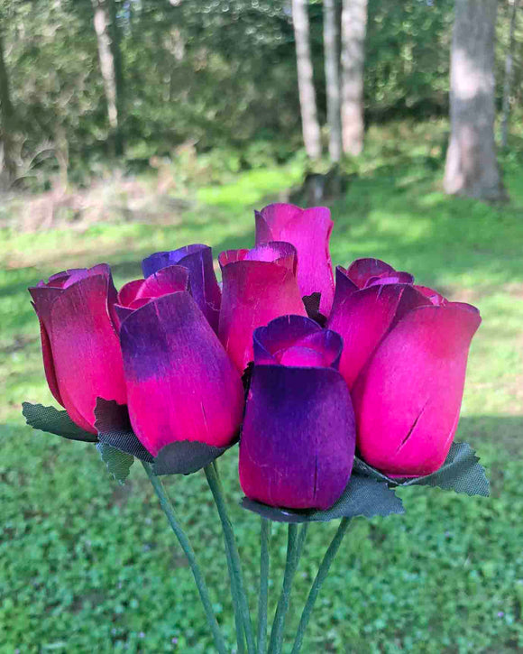 Hot Pink & Purple Wooden Rosebud (price per stem)