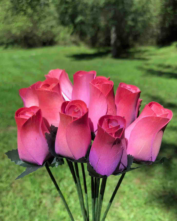 Lavender & Red Wooden Rosebud (price per stem)