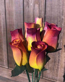 Yellow & Plum Wooden Rosebud (price per stem)