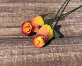 Yellow & Plum Wooden Rosebud (price per stem)