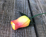 Yellow & Plum Wooden Rosebud (price per stem)