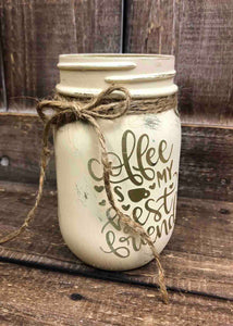 Painted Best Friend Coffee Pint Votive Jar (Tea light not included)