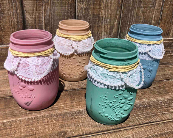 Painted Lace & Pearl Pint Jar