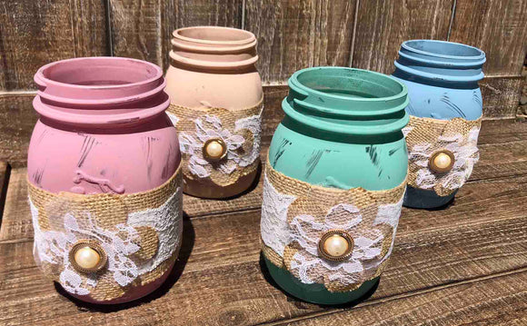 Painted Burlap Flower Pint Jar