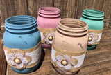 Painted Burlap Flower Quart Jar