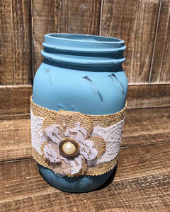 Painted Burlap Flower Quart Jar