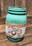 Painted Burlap Flower Quart Jar