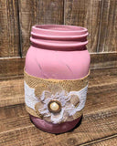 Painted Burlap Flower Quart Jar