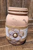 Painted Burlap Flower Quart Jar