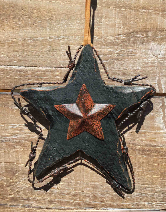 Wood Barbed Wire Star Ornament