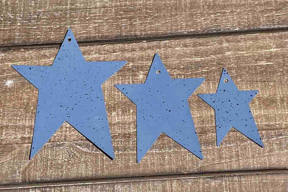 Blue Painted Tin Primitive Star - 3 Sizes