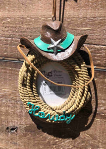 Howdy Cowboy Hat & Rope Hanging Picture Frame - 2 Colors