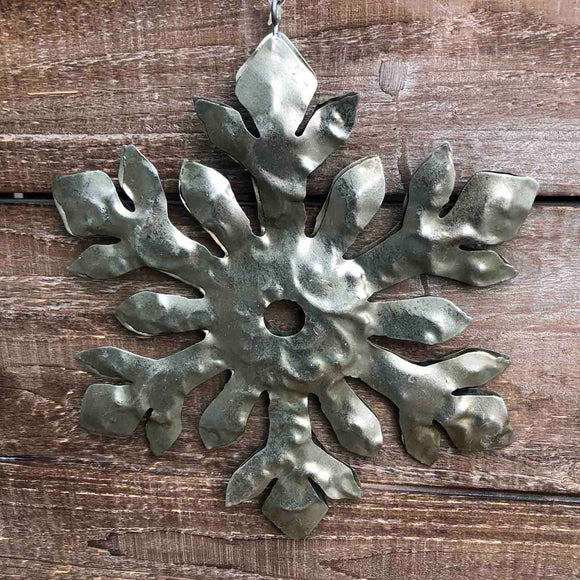 Large 2 Sided Embossed Metal Snowflake Ornament - 3 Styles