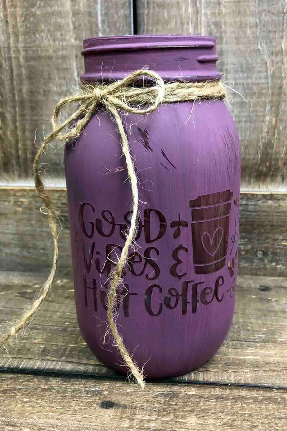 Painted Coffee Good Vibes Quart Votive Jar (Tea light not included)