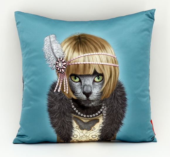 Daisy Flapper Girl Cat Pets Rock Throw Pillow