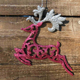 Metal Pink Glitter Reindeer Ornament - 2 Styles