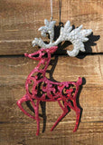 Metal Pink Glitter Reindeer Ornament - 2 Styles