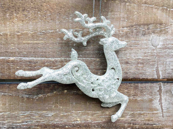 Silver Glitter Reindeer Ornament