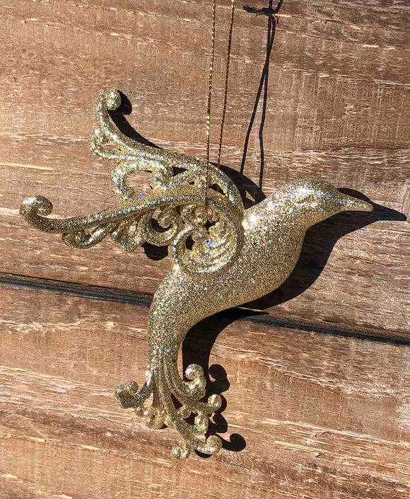 Gold Glitter Bird Ornament