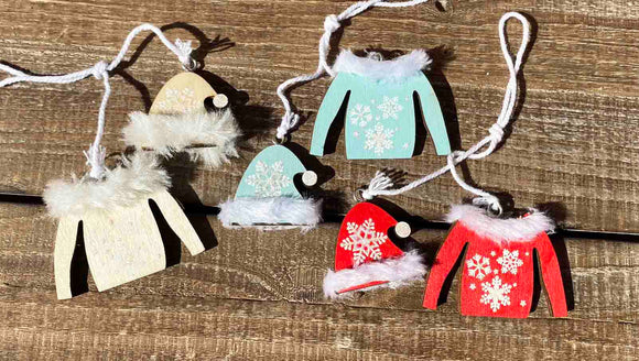 Christmas Sweater & Hat Ornament - 3 Colors